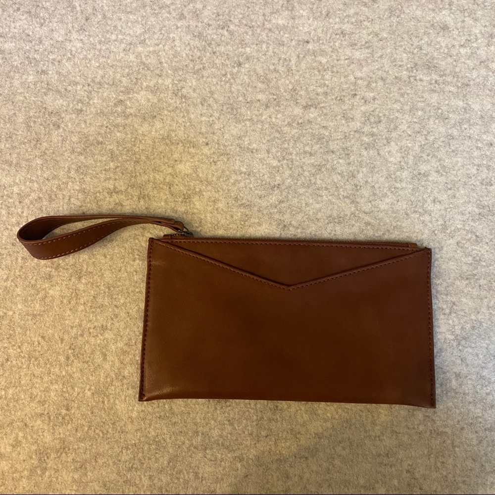 RACHEL Rachel Roy Brown Leather Wristlet Clutch